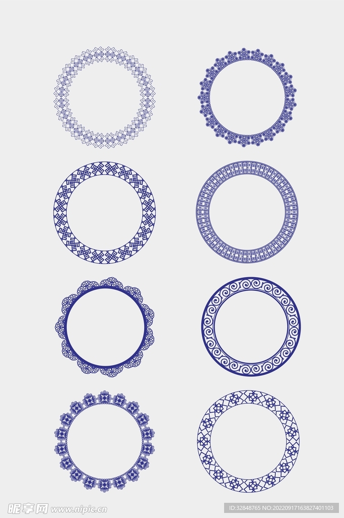 矢量圆形新中式复古边框花纹