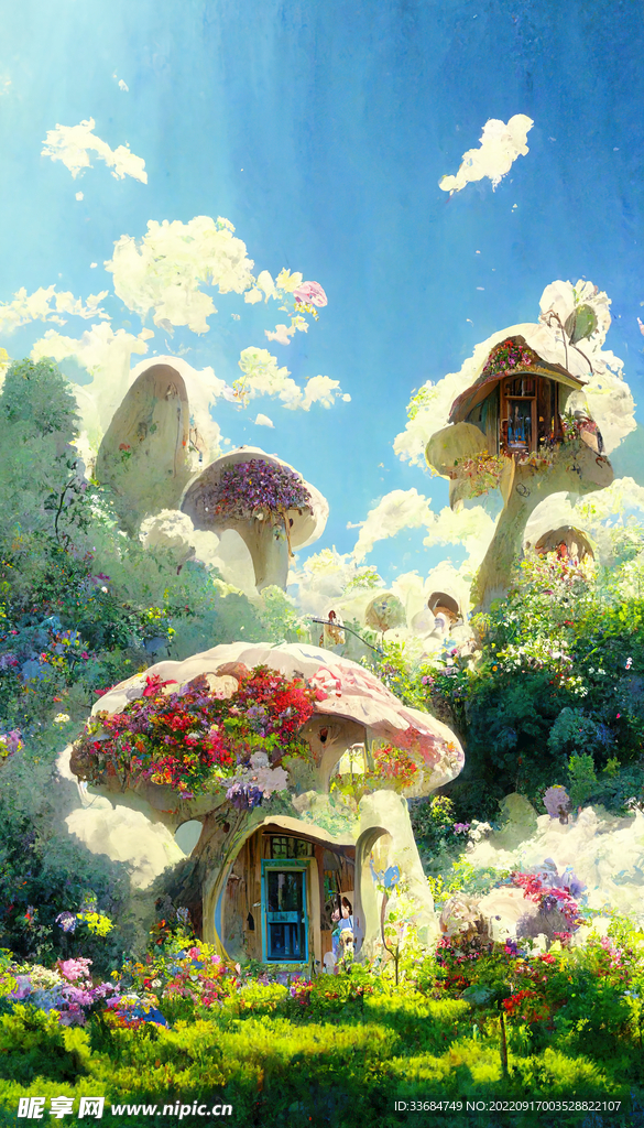 儿童画蘑菇屋 