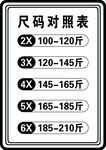 尺码对照表