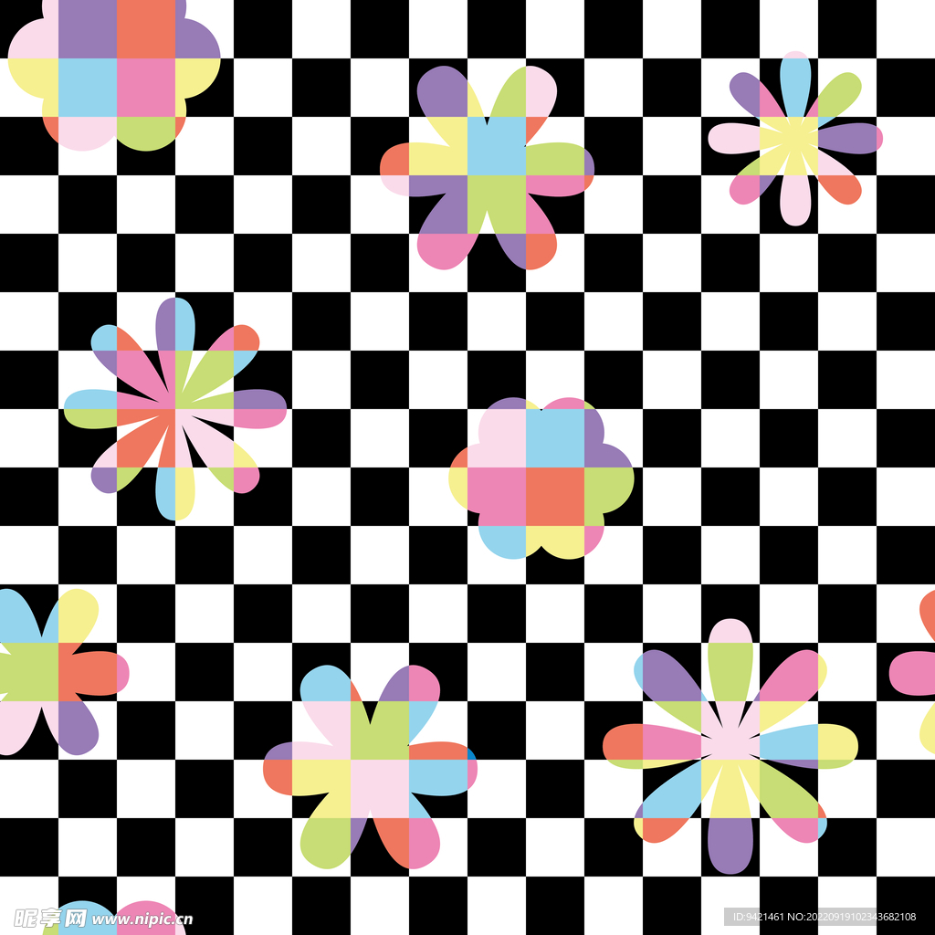 格子花卉