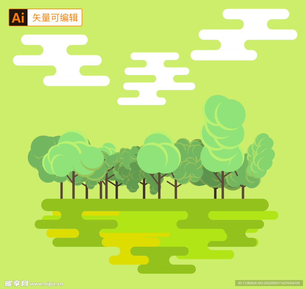 卡通绿色树木插画