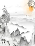 中式水墨山水背景展板
