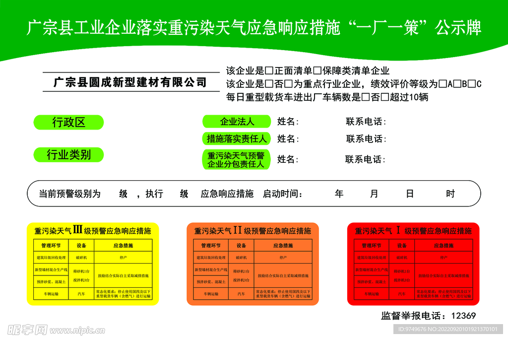 一厂一策 公示牌