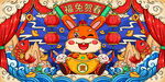 国潮兔年插画  
