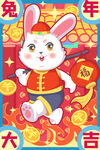国潮兔年插画  