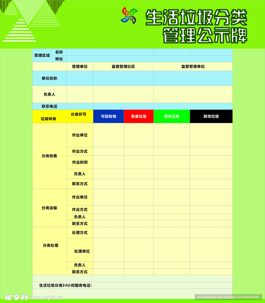 垃圾分类管理公示牌