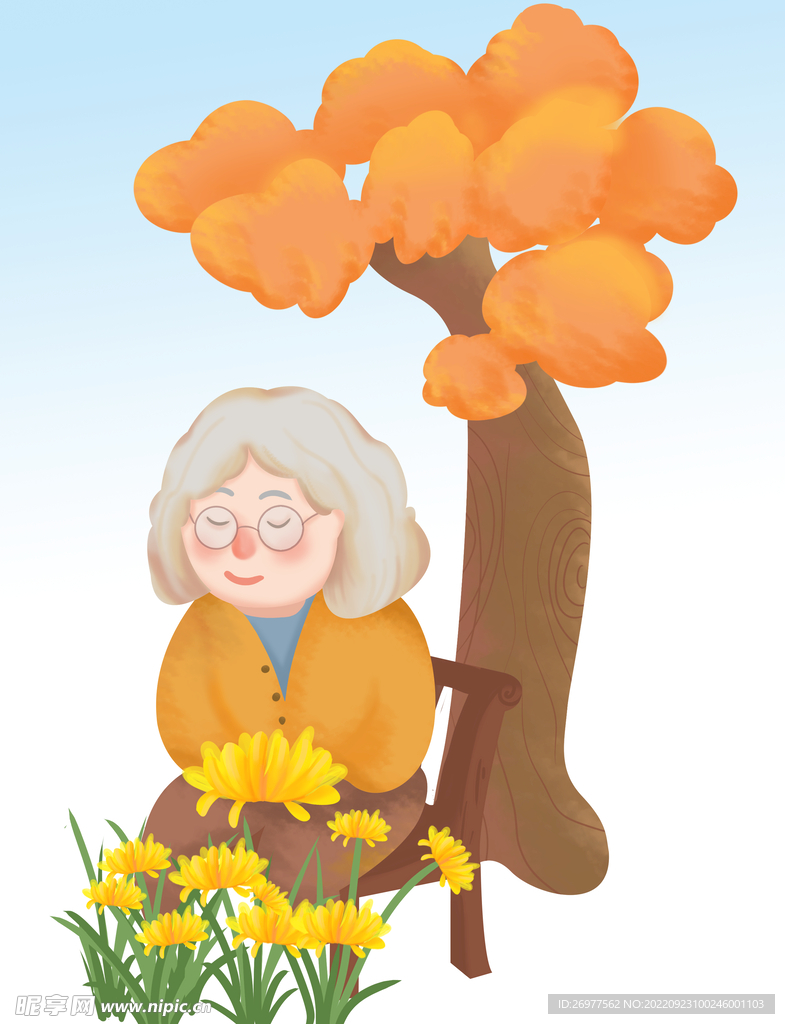 老人与菊花 