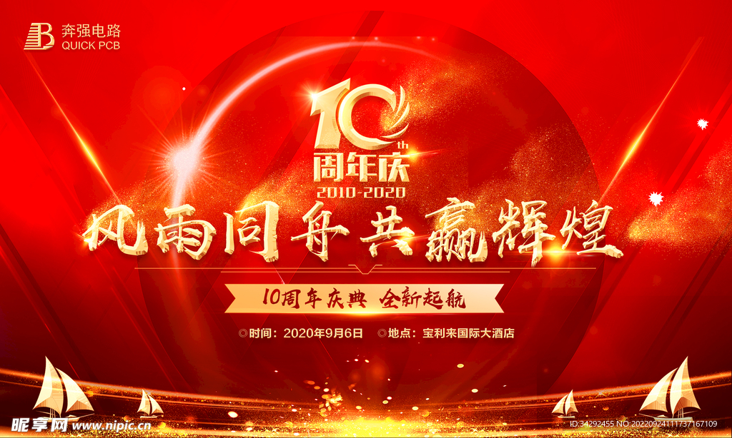 红色10周年庆公司庆典背景展板