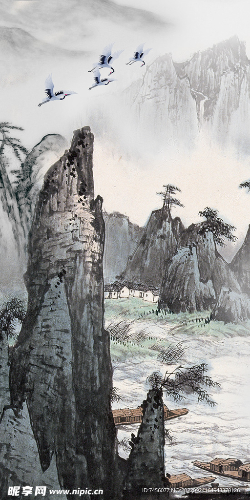 巍峨山脉水墨风景画玄关图