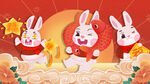 喜气新年兔兔国潮风海报插画背景