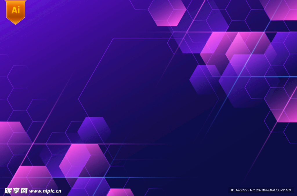 紫色科技六边形背景