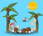 手绘矢量图卡通椰子树风景插画