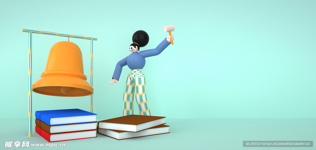 3d人物c4d卡通敲钟人物
