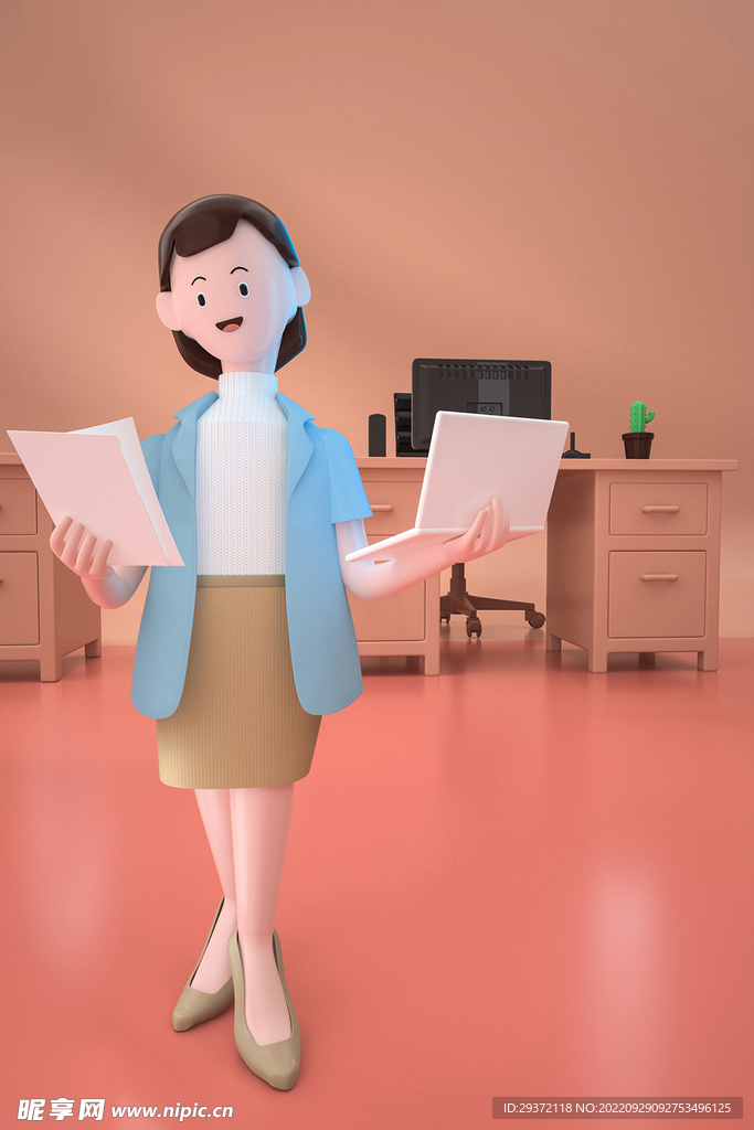 3D人物办公室粉色卡通C4D人