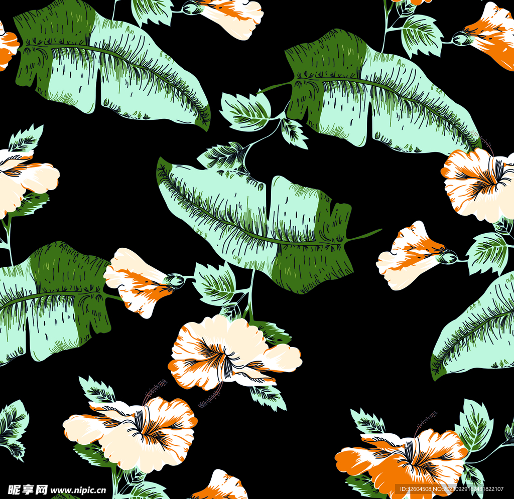 黑底手绘花