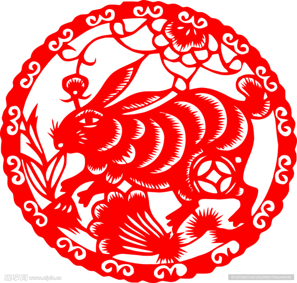 圆形剪纸兔