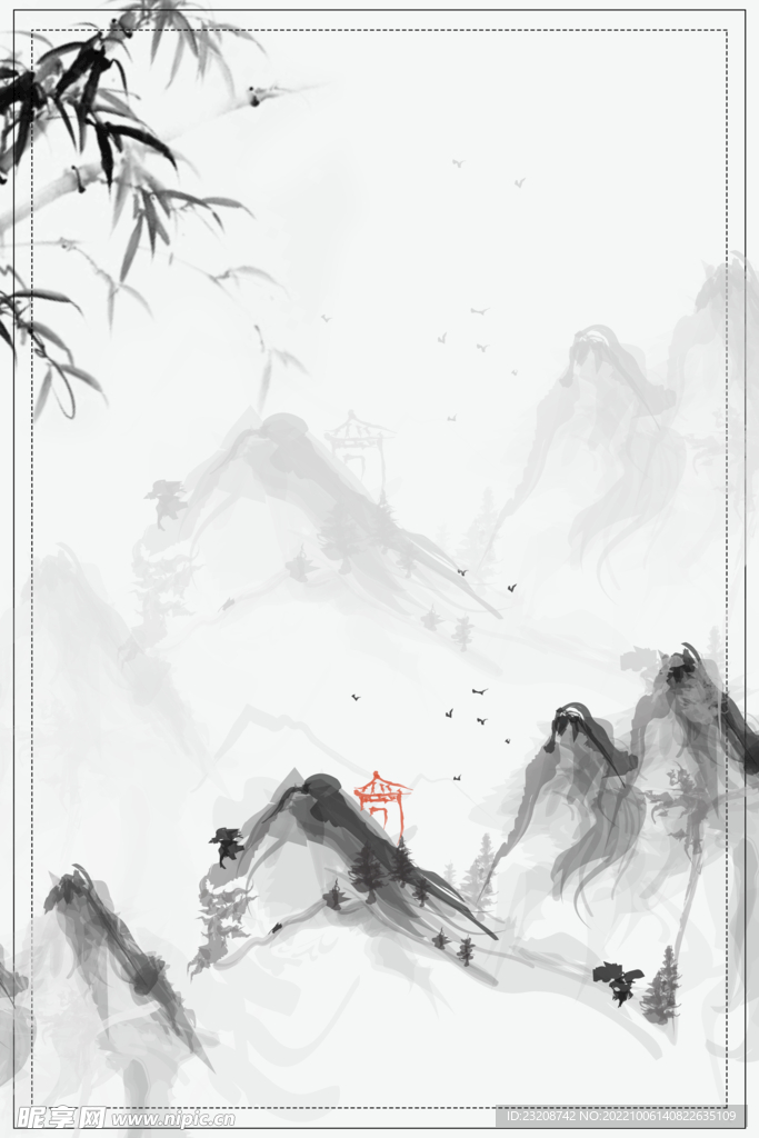水墨复古中国风山水风景国画