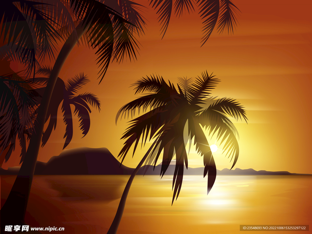 矢量椰子树落日背景