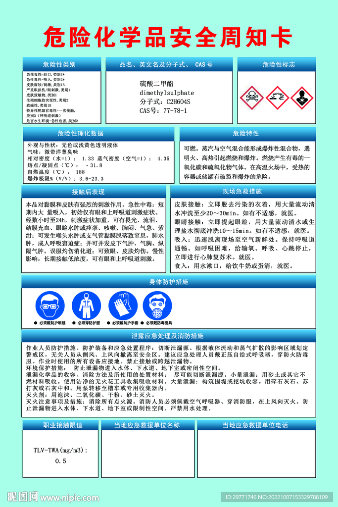 安全周知卡 硫酸二甲酯