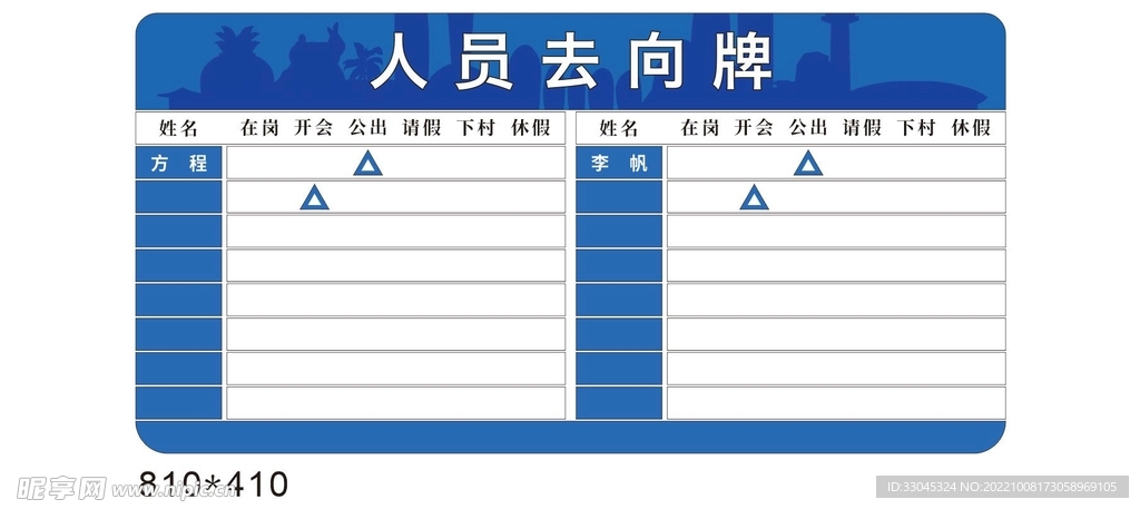 人员去向牌