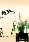  花鸟玄关中国画猫兰花