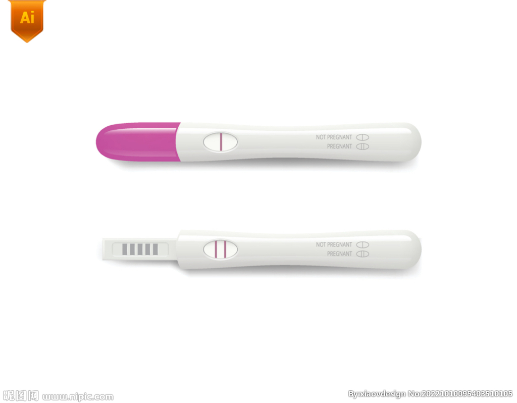 手上拿着验孕棒，上面有两条红色条纹。积极的怀孕测试。向量卡通插图。插画图片素材_ID:415396380-Veer图库