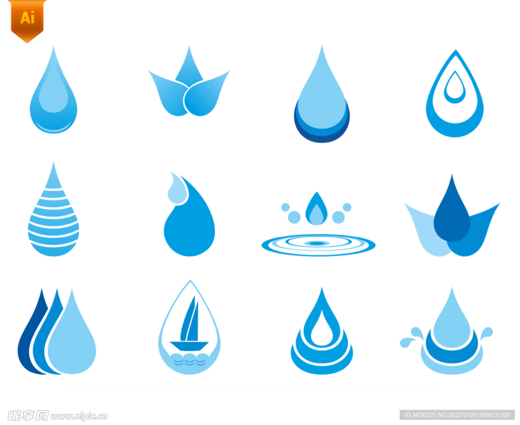 蓝色水滴矢量素材
