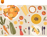 创意扁平美食插画