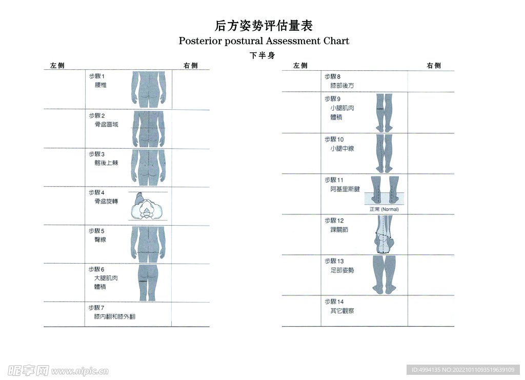 瑜伽后方姿势评估量表