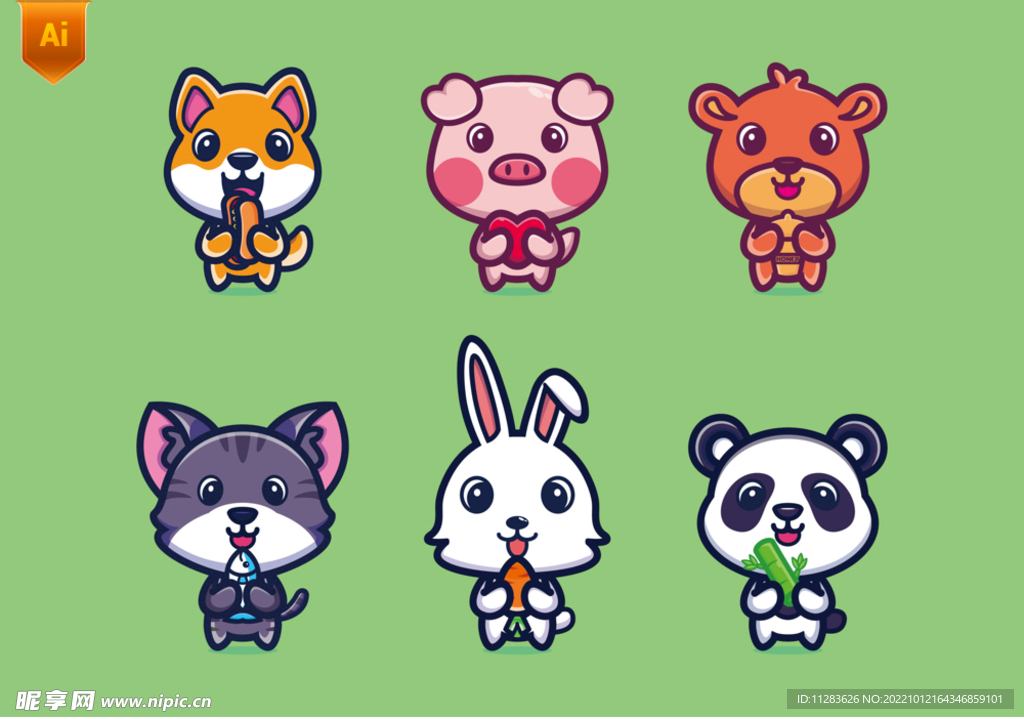 可爱卡通动物插画