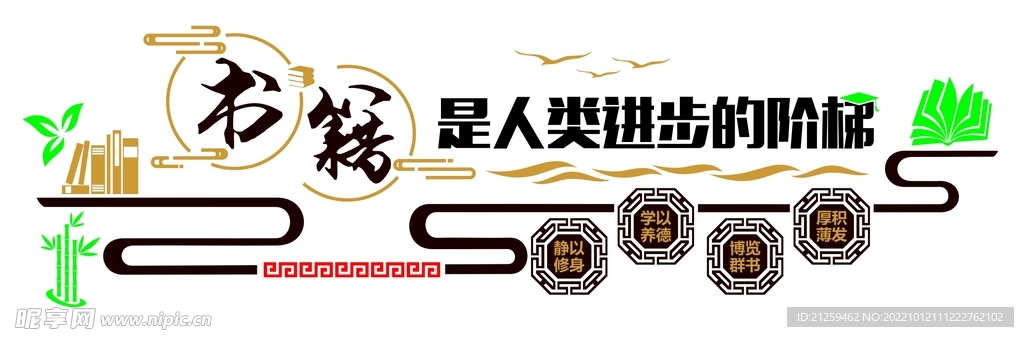 矢量图书馆形象墙
