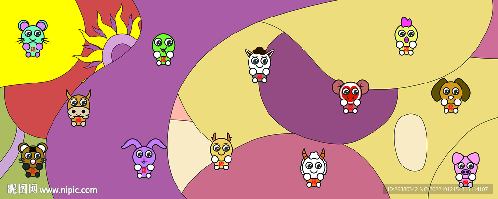 十二生肖地垫墙纸