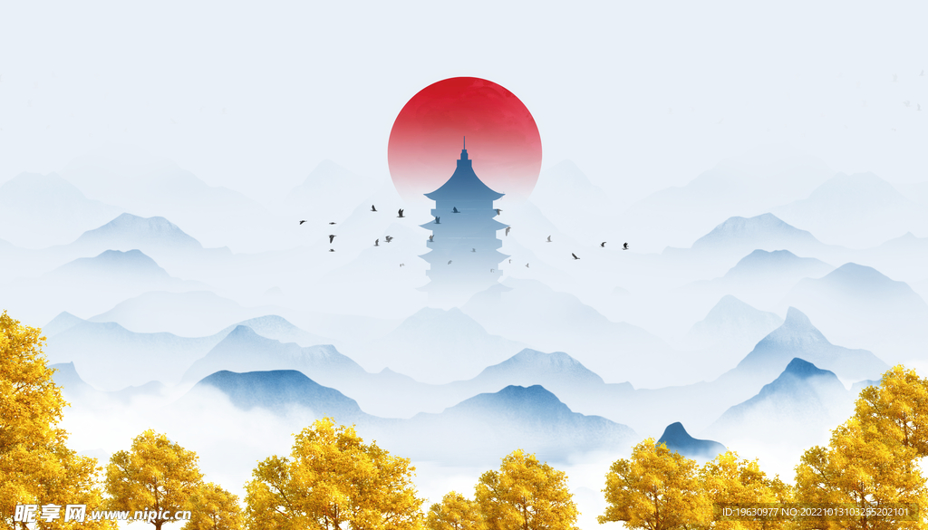 国风黄色大树
