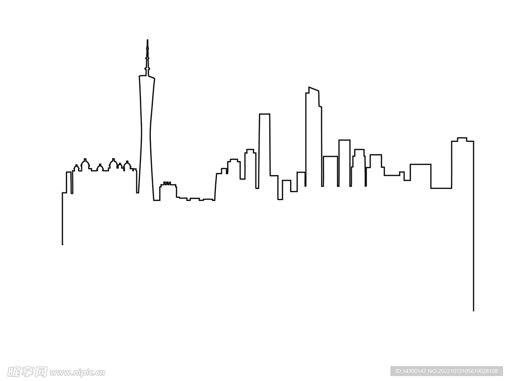 广州地标建筑剪影连线线稿