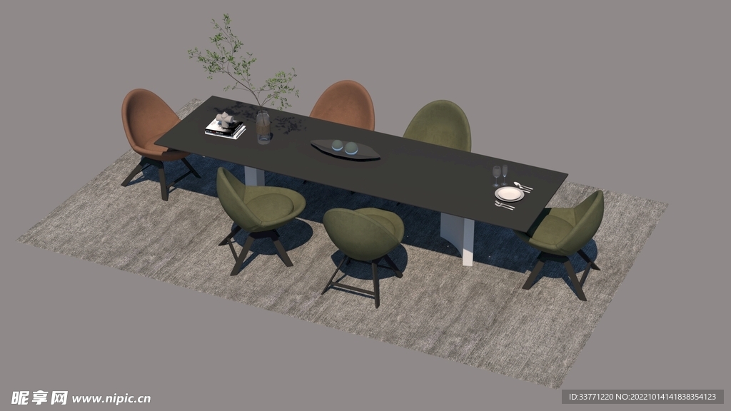 条型餐桌模型