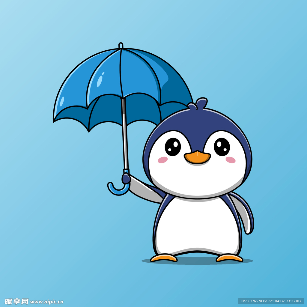可爱的卡通企鹅 打伞