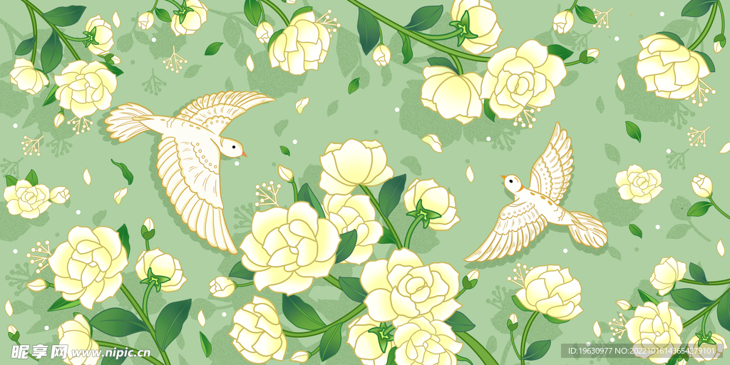 清新茉莉花花鸟画