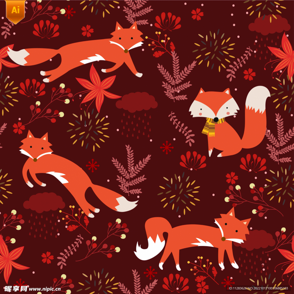 可爱红色小狐狸图案