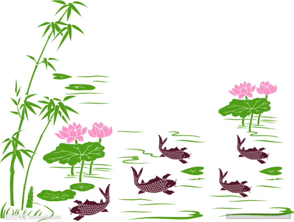 矢量图荷花鱼