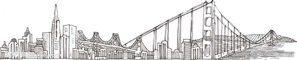 矢量图城市线描图