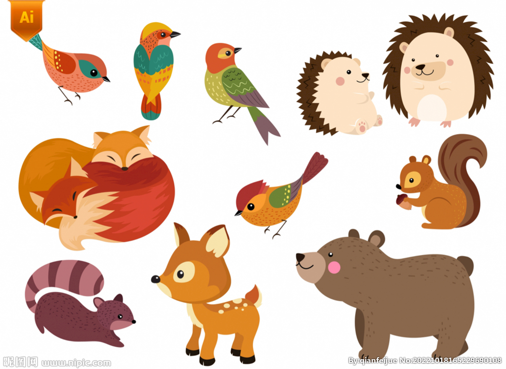 可爱森林动物插画