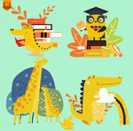 可爱学习的动物插画