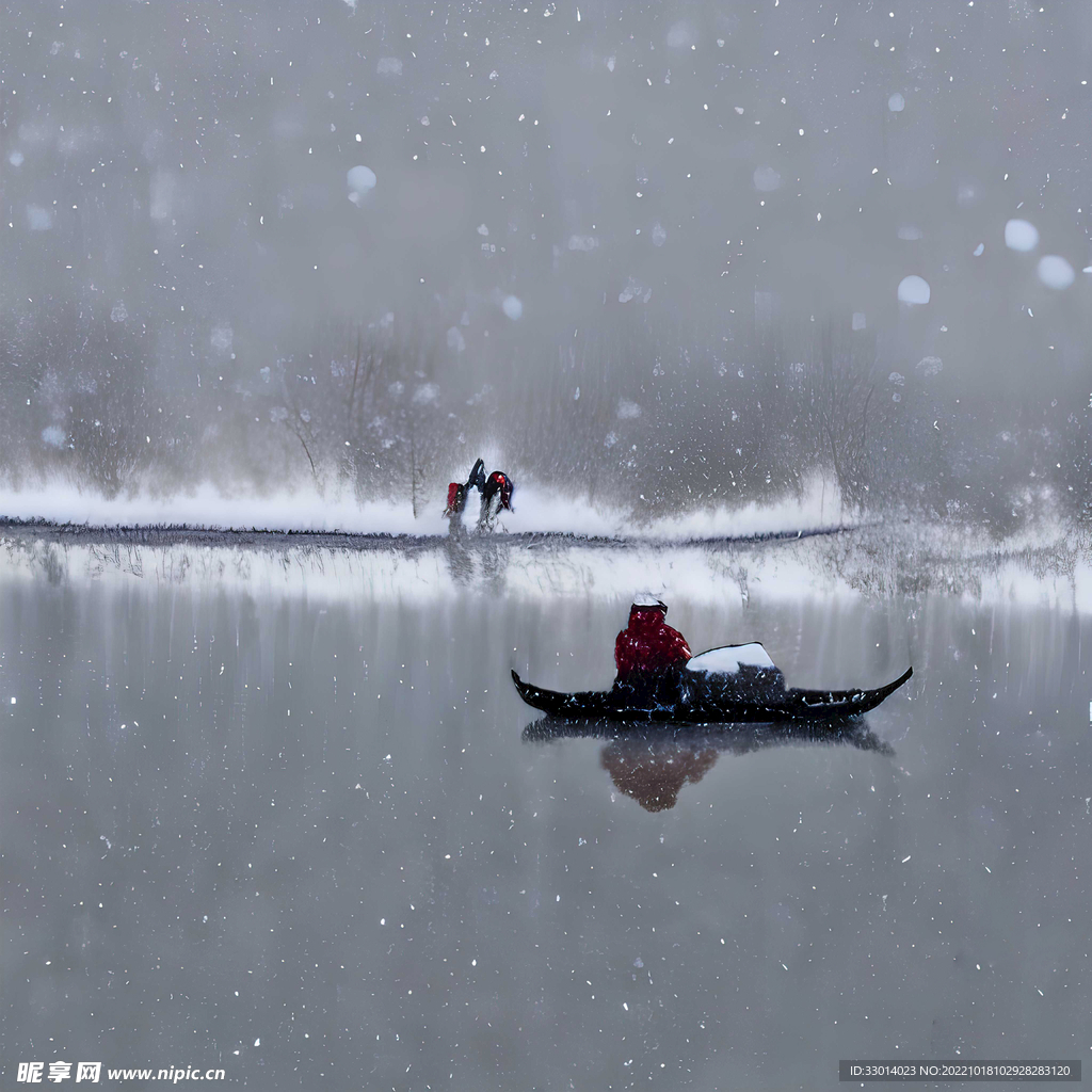 湖泊雪景装饰画