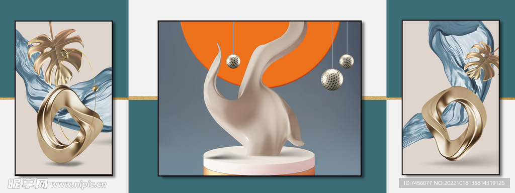 艺术品吊球三联无框画