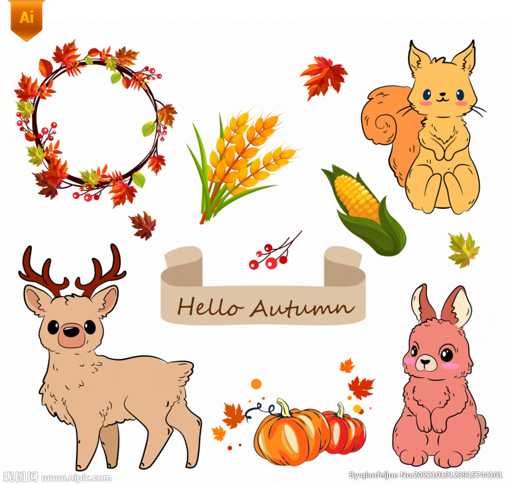 秋季动物插画卡通素材