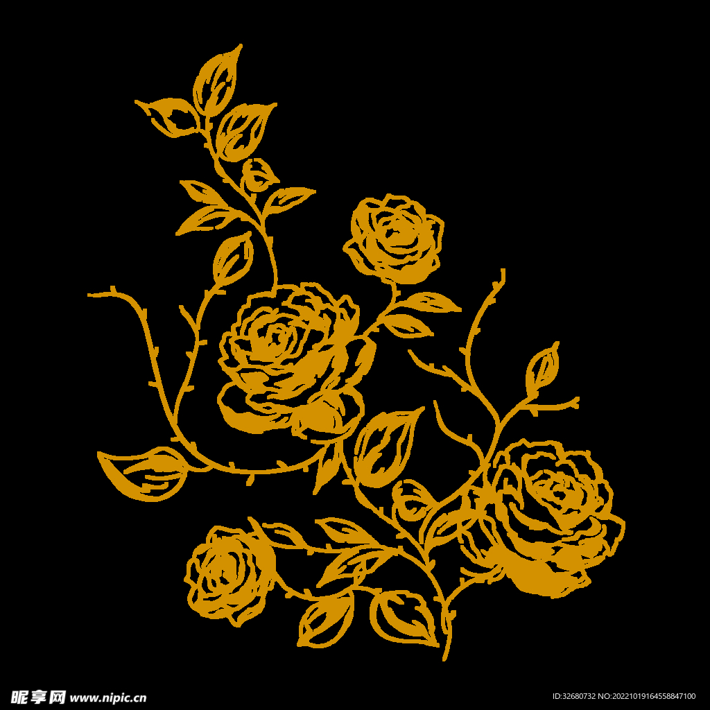 金色线条透明玫瑰花