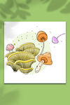 春天各种蘑菇手绘装饰素材