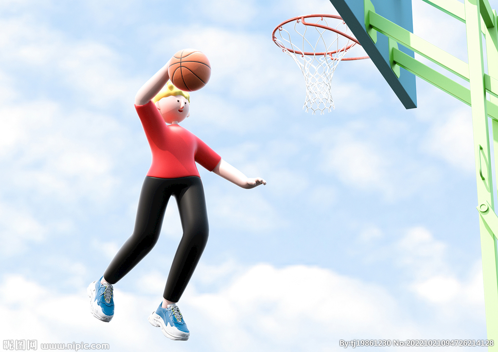 卡通健身人物ip形象打篮球