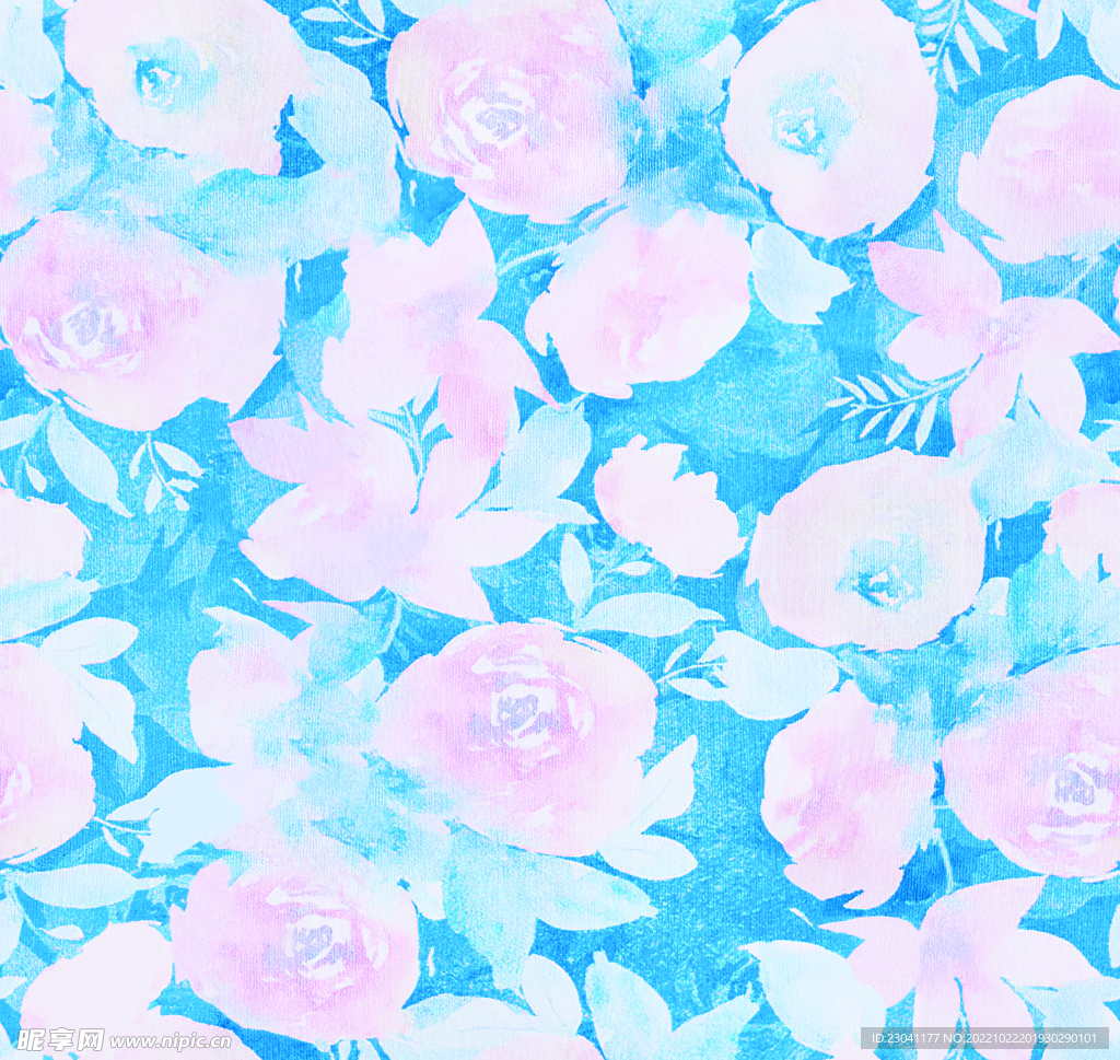 蓝底手绘花朵