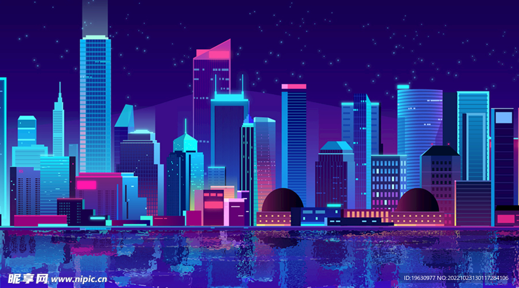 城市倒影插画